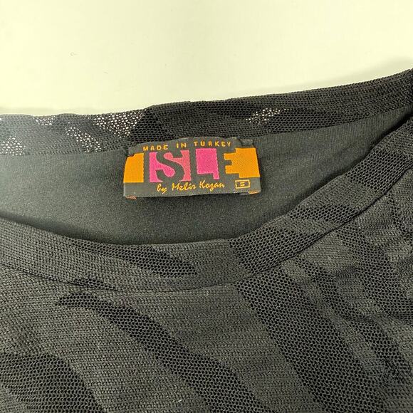 Isle by Melis Kozan Elegant Black Mesh Stretch Dress Small Zebra Imprint EUC - Picture 8 of 9